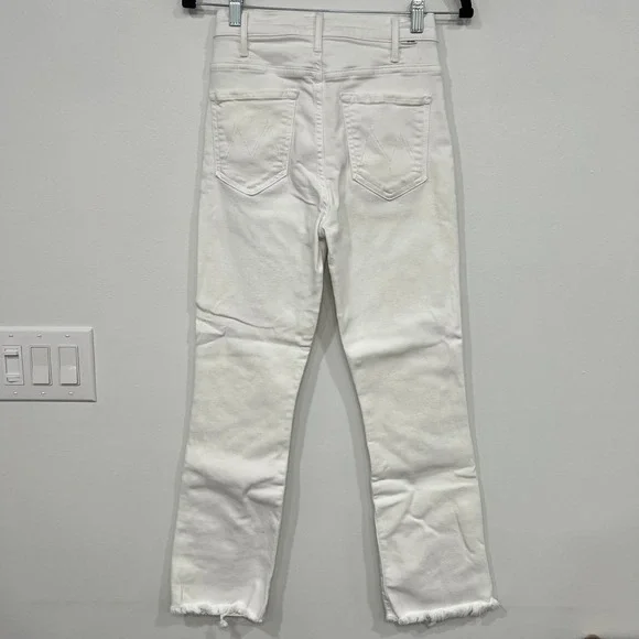 Mother Denim White Jeans 26 High Rise Raw Hem Cotton Blend Hustler Ankle Fray - Picture 2 of 6